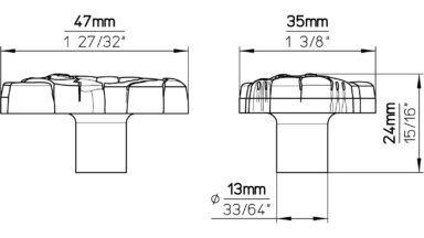 Knopf Demmin Softmaterial - Metallfuß grau - 50 mm lang  vor weißem Hintergrund