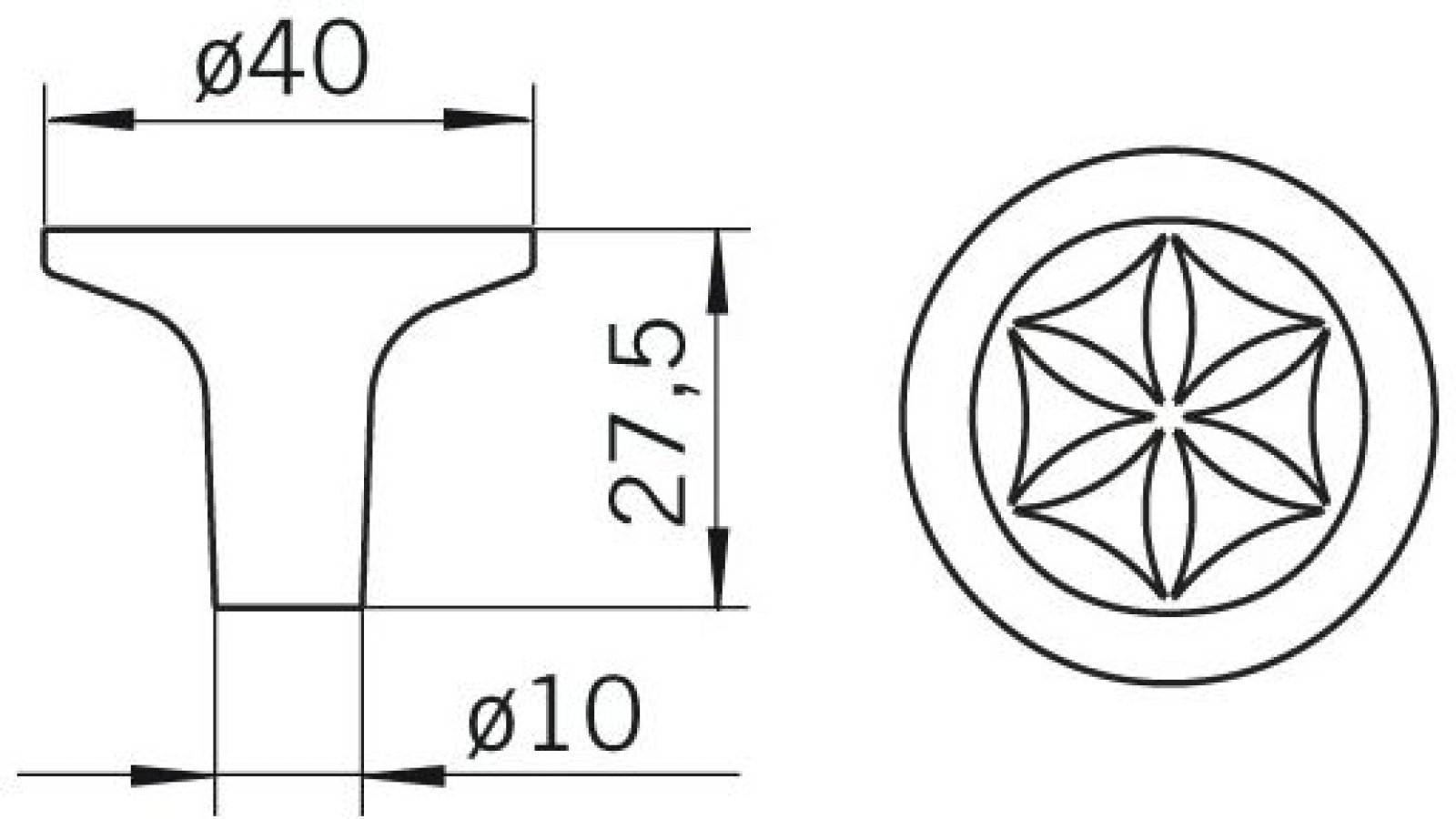 Moebelknopf-Dillenburg-chrom-blau-Zinkdruckguss-laenge-40-579792-technische-zeichnung Knopf Dillenburg Druckguss chrom glänzend blau - 40 mm lang vor weißem Hintergrund