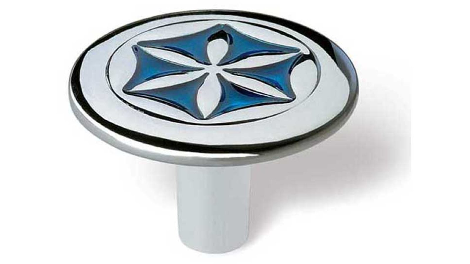 Moebelknopf-Dillenburg-chrom-blau-Zinkdruckguss-laenge-40-579792 Knopf Dillenburg Druckguss chrom glänzend blau - 40 mm lang vor weißem Hintergrund