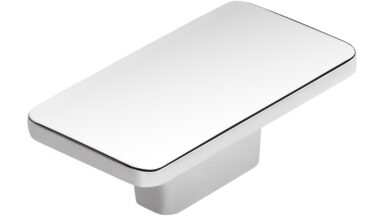 Knopf Dissen Druckguss chrom glänzend - 58 mm lang vor weißem Hintergrund