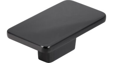 Knopf Dissen Druckguss Schwarz chrom - 58 mm lang vor weißem Hintergrund