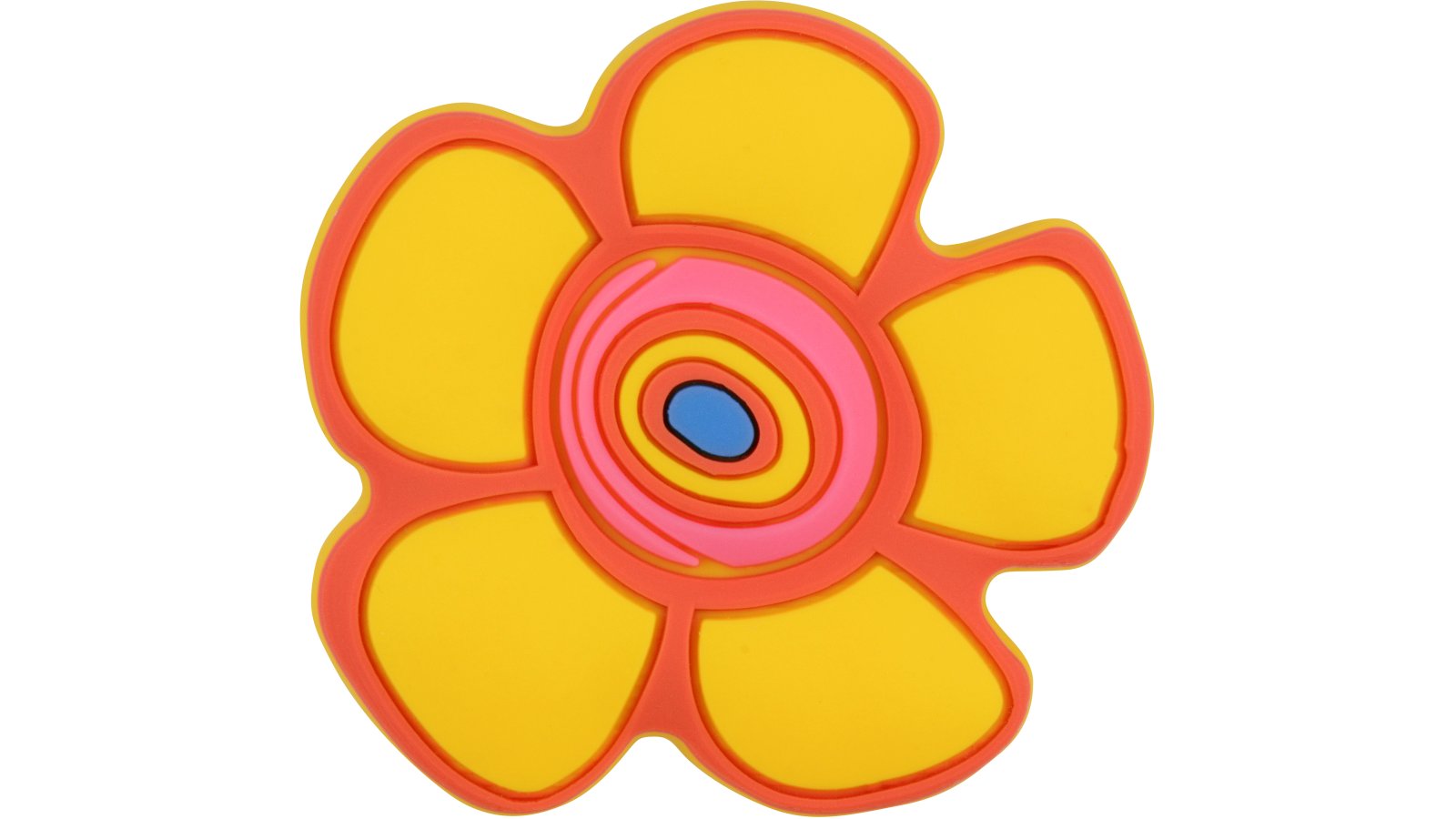 Moebelknopf-Dorfen-orange-gelb-Softmaterial-laenge-44-668380-front Knopf Dorfen Softmaterial - Metallfuß gelb-orange - 44 mm lang vor weißem Hintergrund