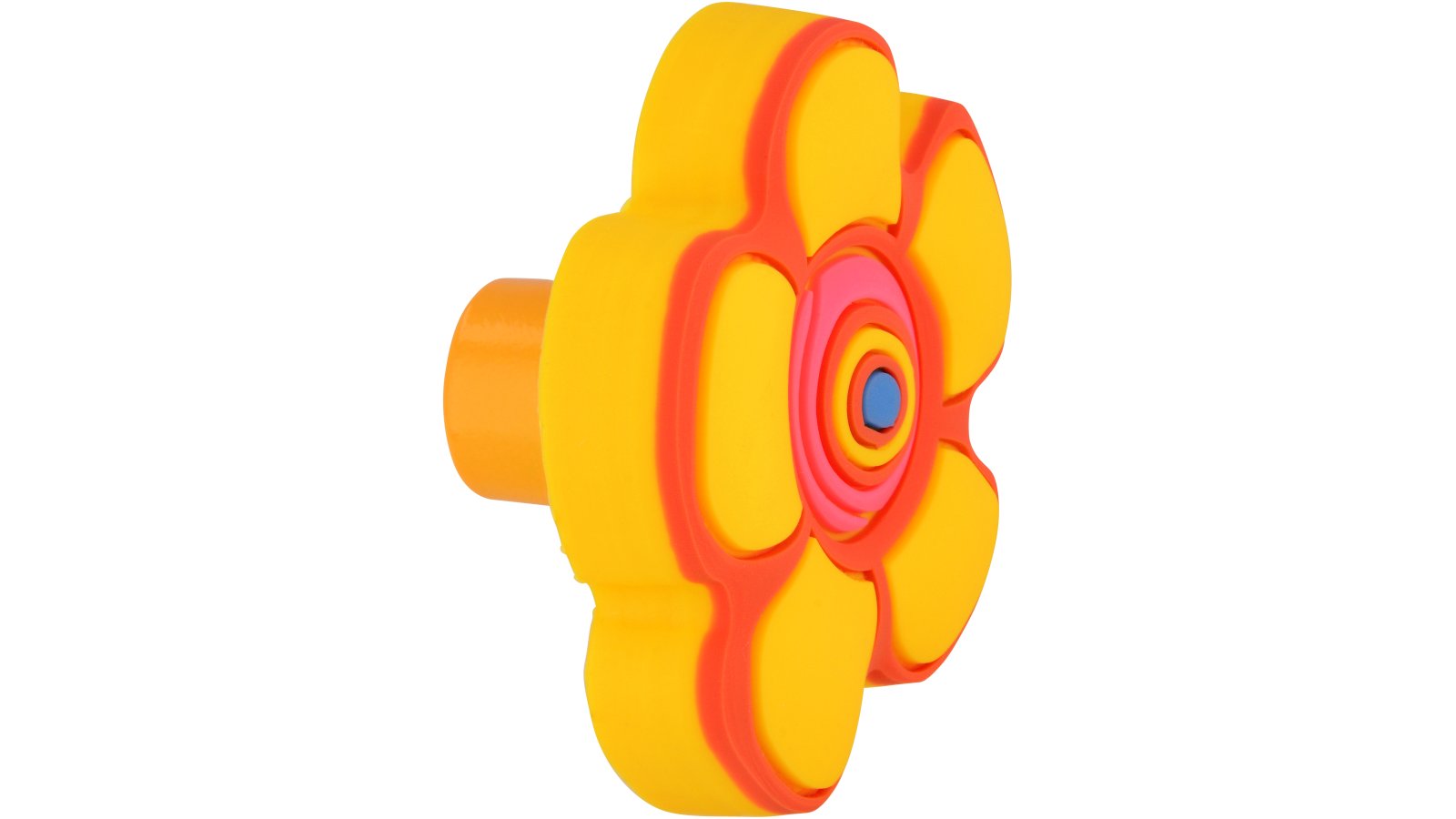 Moebelknopf-Dorfen-orange-gelb-Softmaterial-laenge-44-668380-seitlich Knopf Dorfen Softmaterial - Metallfuß gelb-orange - 44 mm lang vor weißem Hintergrund