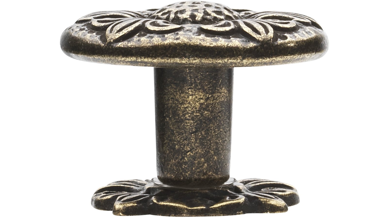 Knopf Dresden Druckguss altmessingfarbig brüniert getrommelt - 33 mm lang  vor weißem Hintergrund