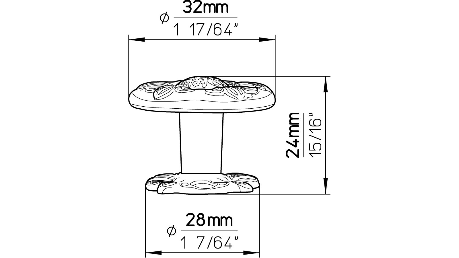 Knopf Dresden Druckguss altmessingfarbig brüniert getrommelt - 33 mm lang  vor weißem Hintergrund