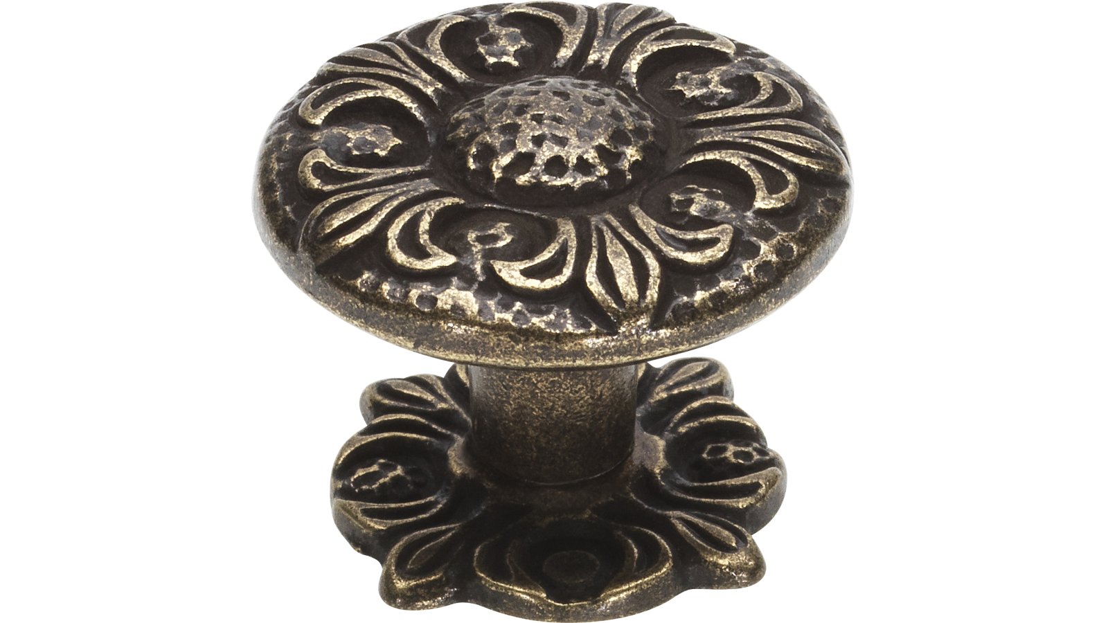 Knopf Dresden Druckguss altmessingfarbig brüniert getrommelt - 33 mm lang  vor weißem Hintergrund