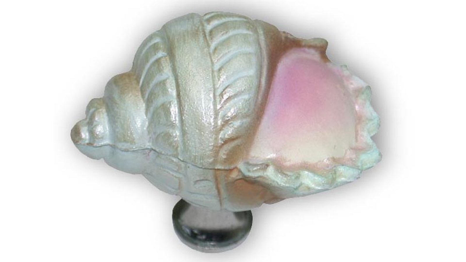 Moebelknopf-Edingen-Neckarhausen-chrom-Softmaterial-laenge-50-606602 Knopf Edingen-Neckarhausen Softmaterial - Metallfuß geschäumt muschel verchromt poliert - 50 mm lang vor weißem Hintergrund