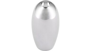 Knopf Ellwangen Druckguss chrom glänzend - 11 mm lang vor weißem Hintergrund