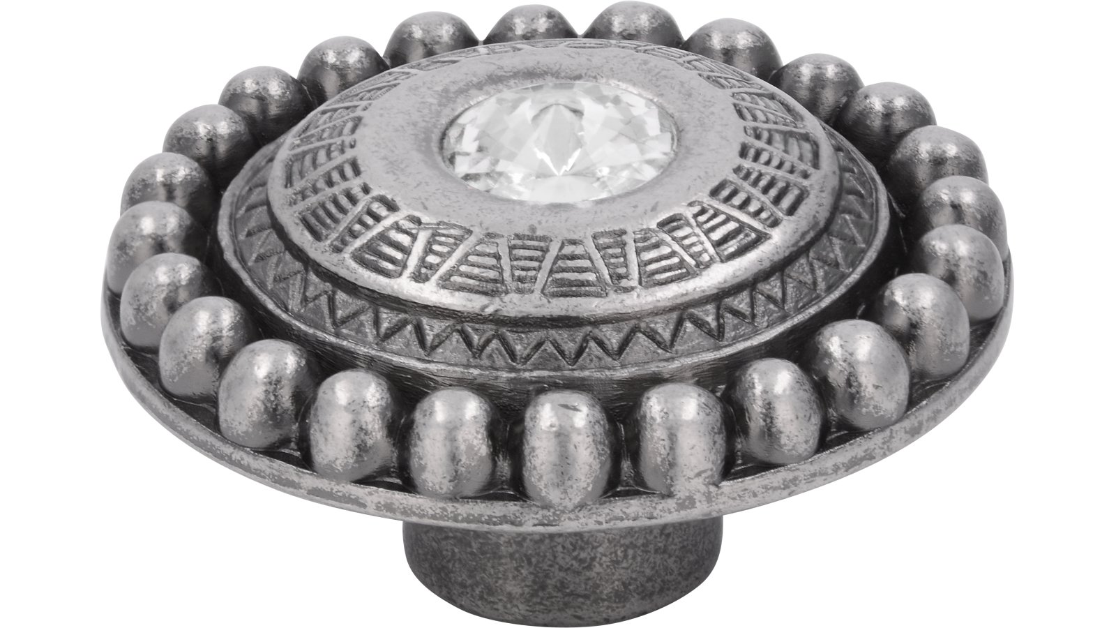 Moebelknopf-Eltville-zinnfarbig-Kunststoff-Zinkdruckguss-laenge-54-699410 Knopf Eltville Druckguss - Kunststoff zinnfarbig kristall - 54 mm lang vor weißem Hintergrund