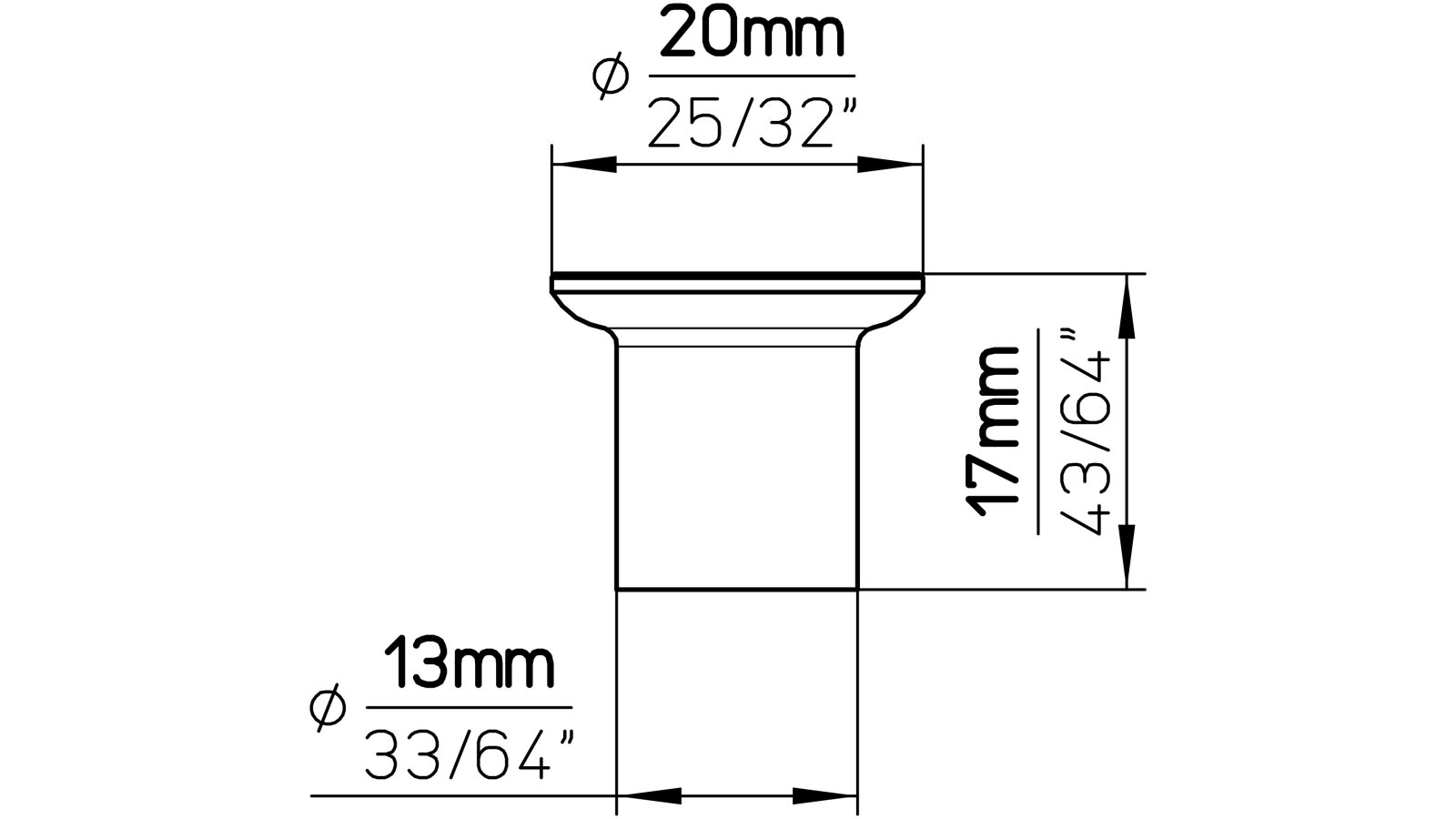 Knopf Enger Edelstahl fein geschliffen - 20 mm lang  vor weißem Hintergrund
