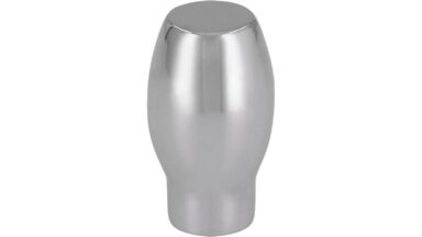 Knopf Ettlingen Druckguss chrom glänzend - 15 mm lang vor weißem Hintergrund