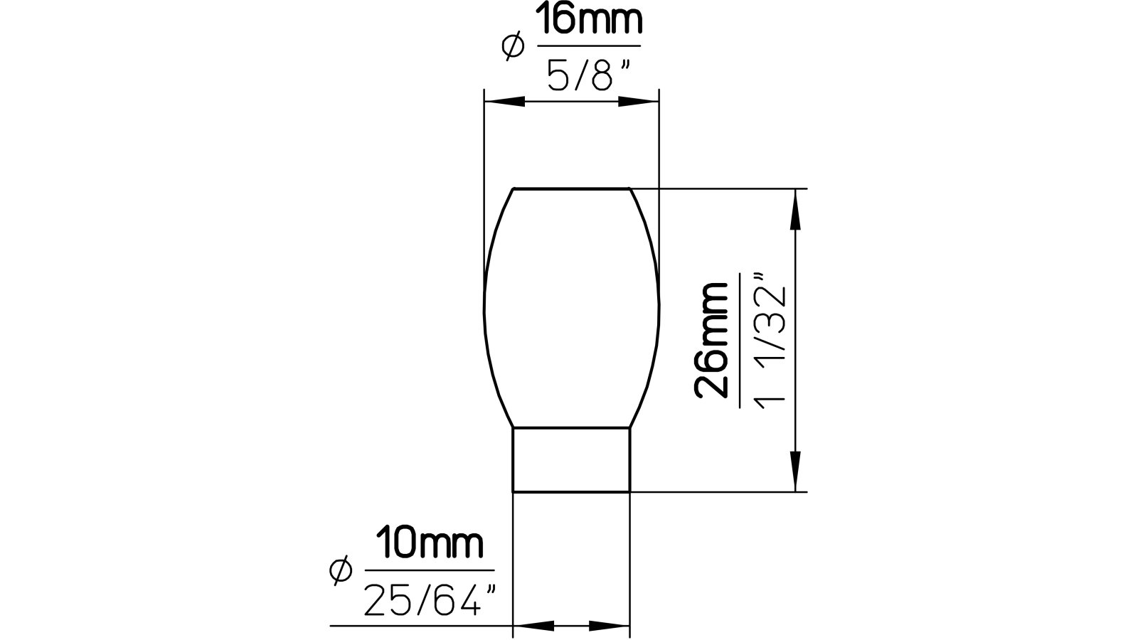 Moebelknopf-Ettlingen-schwarz-Zinkdruckguss-laenge-15-421690-technische-zeichnung Knopf Ettlingen Druckguss schwarz matt pulverbeschichtet - 15 mm lang vor weißem Hintergrund