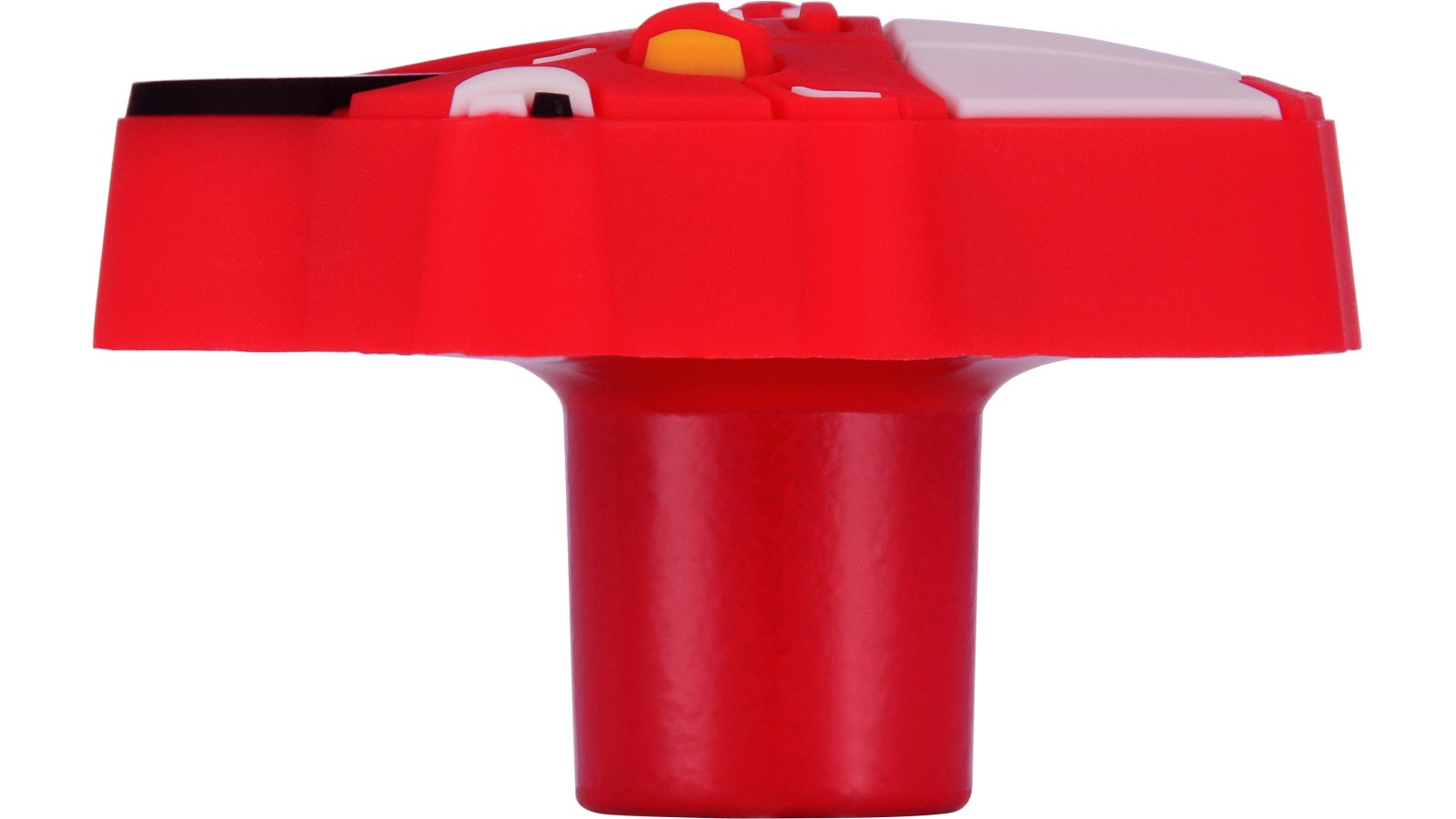 Moebelknopf-Extertal-weiss-rot-Softmaterial-laenge-47-667300-stehend Knopf Extertal Softmaterial - Metallfuß weiß-rot - 47 mm lang vor weißem Hintergrund