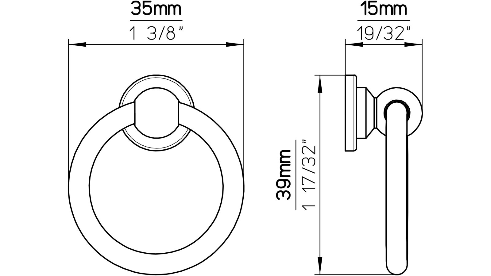 Knopf Fehmarn Druckguss - Stahl schwarz matt pulverbeschichtet - 40 mm lang  vor weißem Hintergrund