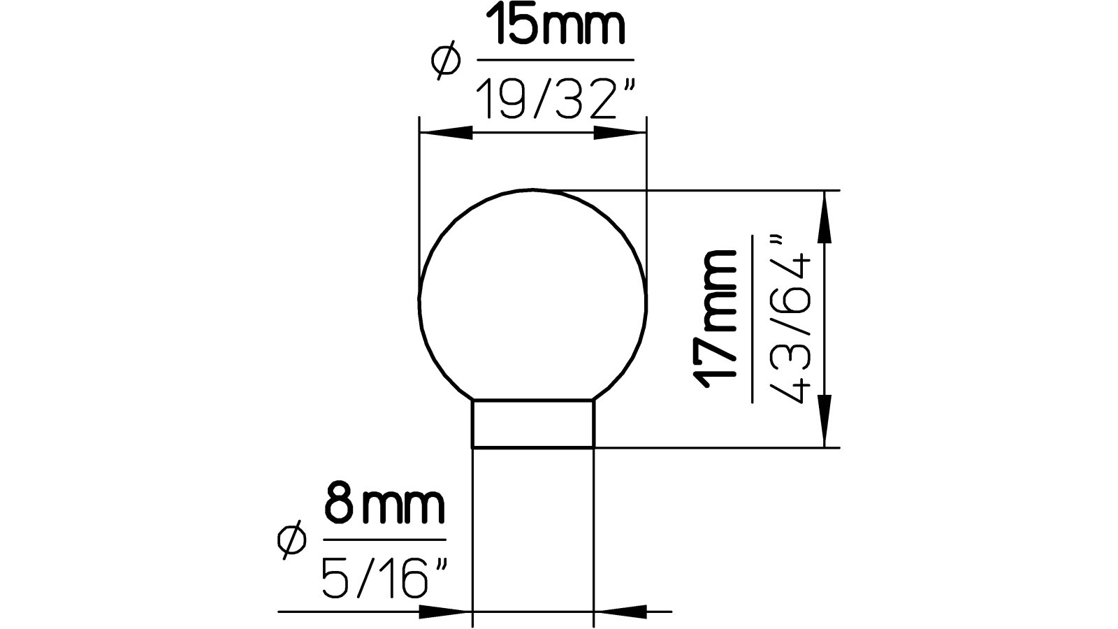 Knopf Freising Edelstahl fein geschliffen - 15 mm lang  vor weißem Hintergrund