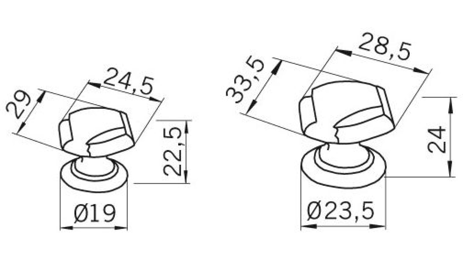 Moebelknopf-Friedrichshafen-messing-Messing-laenge-29-166790-technische-zeichnung Knopf Friedrichshafen Messing massiv - messing poliert - 29 mm lang vor weißem Hintergrund