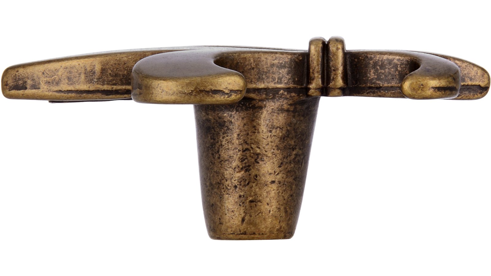 Moebelknopf-Fuerstenfeldbruck-brueniert-messing-Messing-Zinkdruckguss-laenge-48-427386-stehend Knopf Fürstenfeldbruck Druckguss altmessingfarbig brüniert getrommelt - 48 mm lang vor weißem Hintergrund