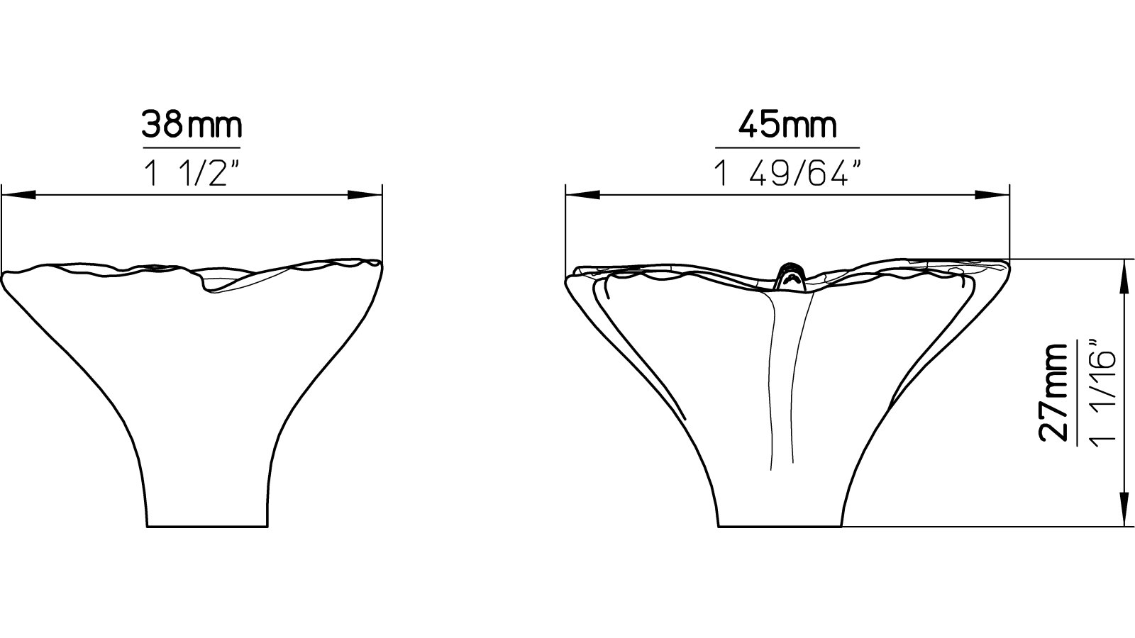 Moebelknopf-Fuessen-bunt-Kunststoff-laenge-38-597536-technische-zeichnung Knopf Füssen Kunststoff bunt - 38 mm lang vor weißem Hintergrund