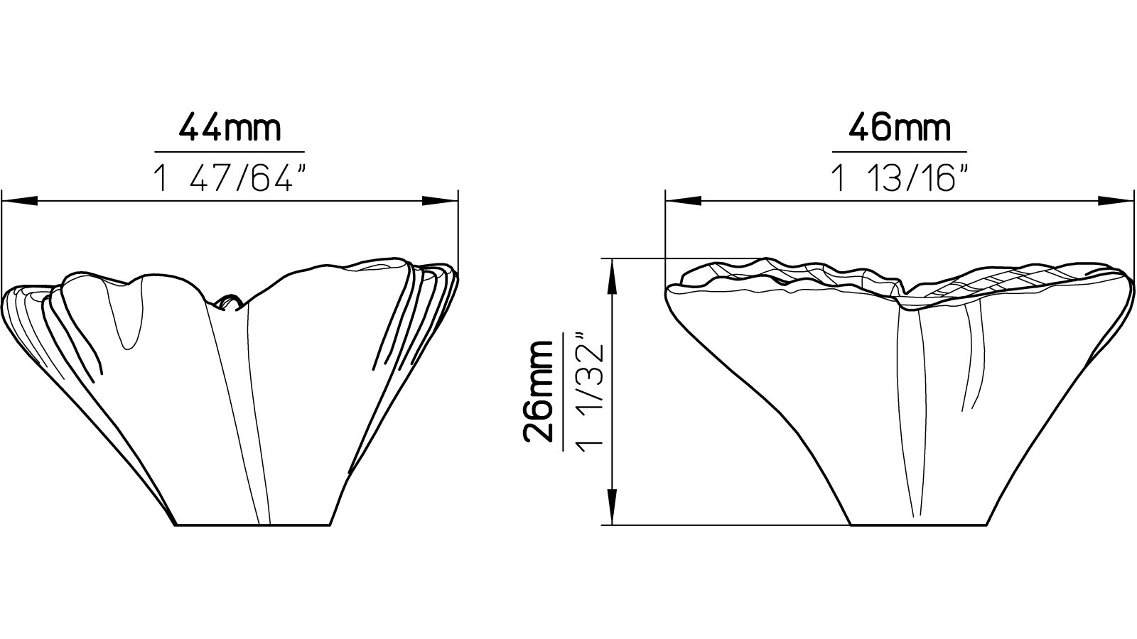 Moebelknopf-Fuessen-bunt-Kunststoff-laenge-44-598000-technische-zeichnung Knopf Füssen Kunststoff bunt - 44 mm lang vor weißem Hintergrund