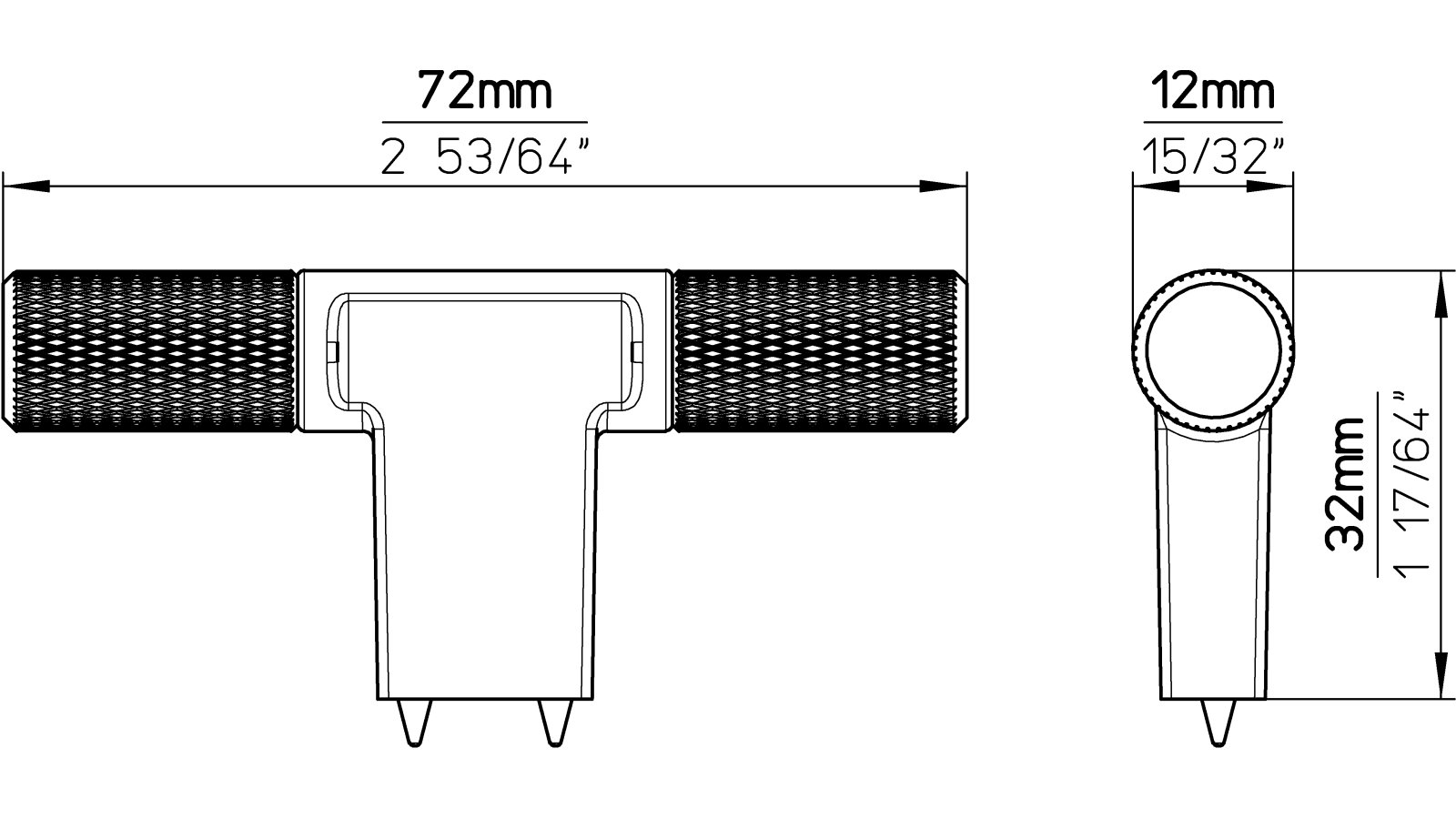 Knopf Gaimersheim Druckguss - Aluminium schwarz matt pulverbeschichtet - 72 mm lang  vor weißem Hintergrund