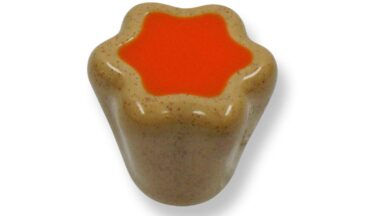 Knopf Gengenbach Porzellan - bunt, Porzellandruck farbig - braun-orange - 28 mm lang  vor weißem Hintergrund