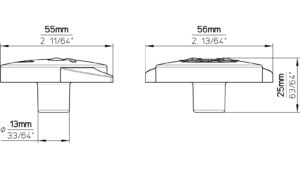 Knopf Gesicht-Hörner Softmaterial - Metallfuß gummieffekt gelb - 56 mm lang  vor weißem Hintergrund