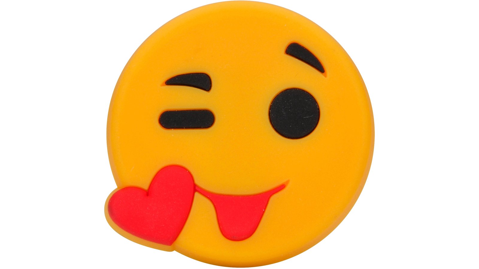 Knopf Gesicht-Kuss Softmaterial - Metallfuß gelb - 52 mm lang  vor weißem Hintergrund