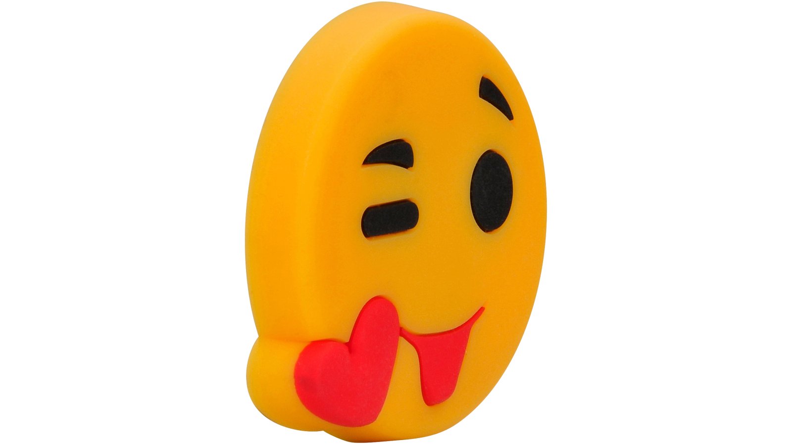 Knopf Gesicht-Kuss Softmaterial - Metallfuß gelb - 52 mm lang  vor weißem Hintergrund