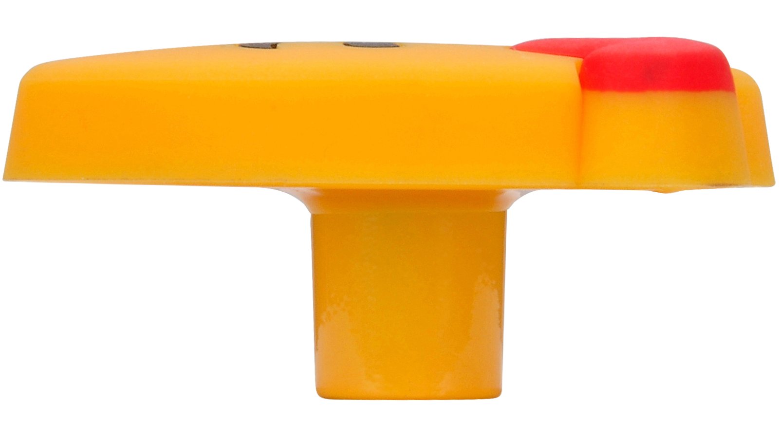 Knopf Gesicht-Kuss Softmaterial - Metallfuß gelb - 52 mm lang  vor weißem Hintergrund