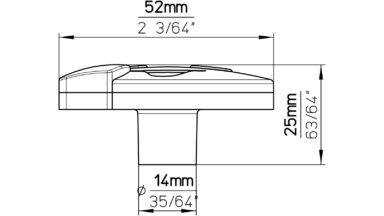 Knopf Gesicht-Kuss Softmaterial - Metallfuß gelb - 52 mm lang  vor weißem Hintergrund