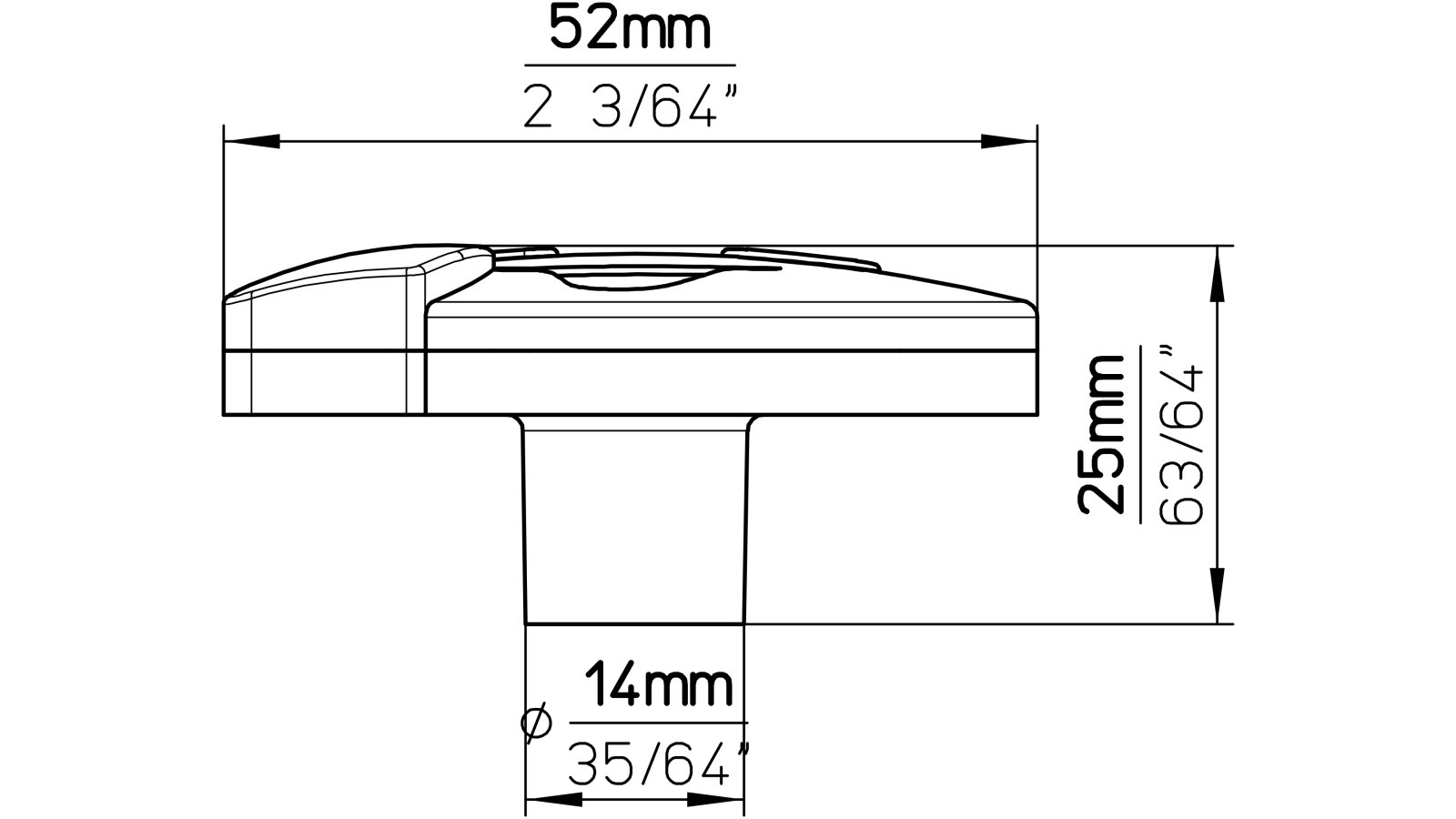 Knopf Gesicht-Kuss Softmaterial - Metallfuß gelb - 52 mm lang  vor weißem Hintergrund