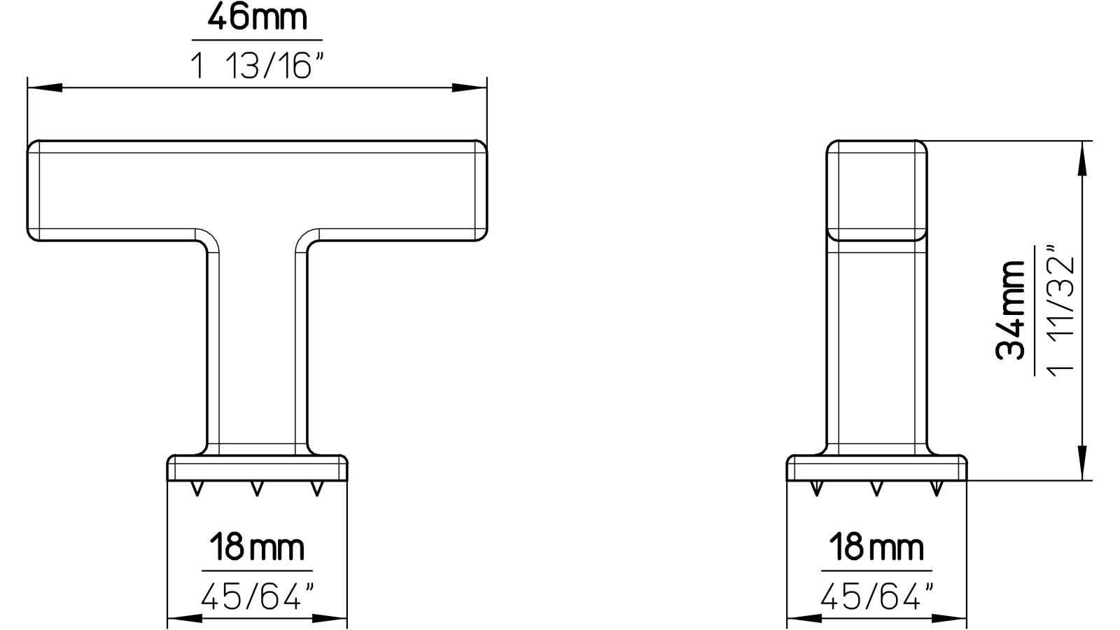 Knopf Glienicke Druckguss schwarz matt pulverbeschichtet - 46 mm lang  vor weißem Hintergrund