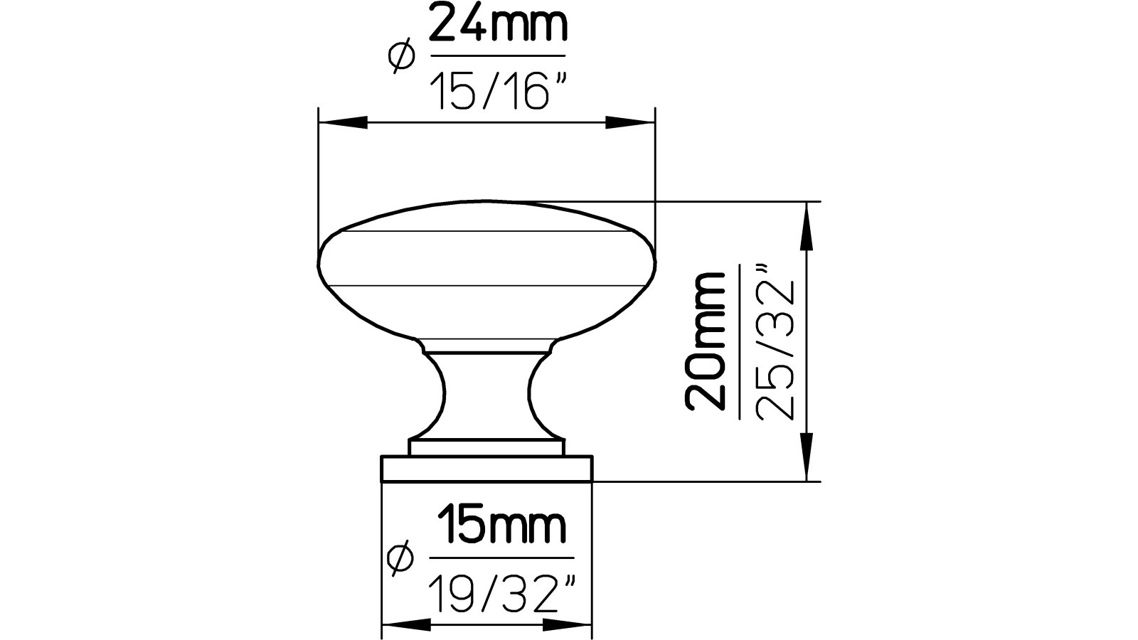 Knopf Göttingen Messing poliert - 24 mm lang  vor weißem Hintergrund