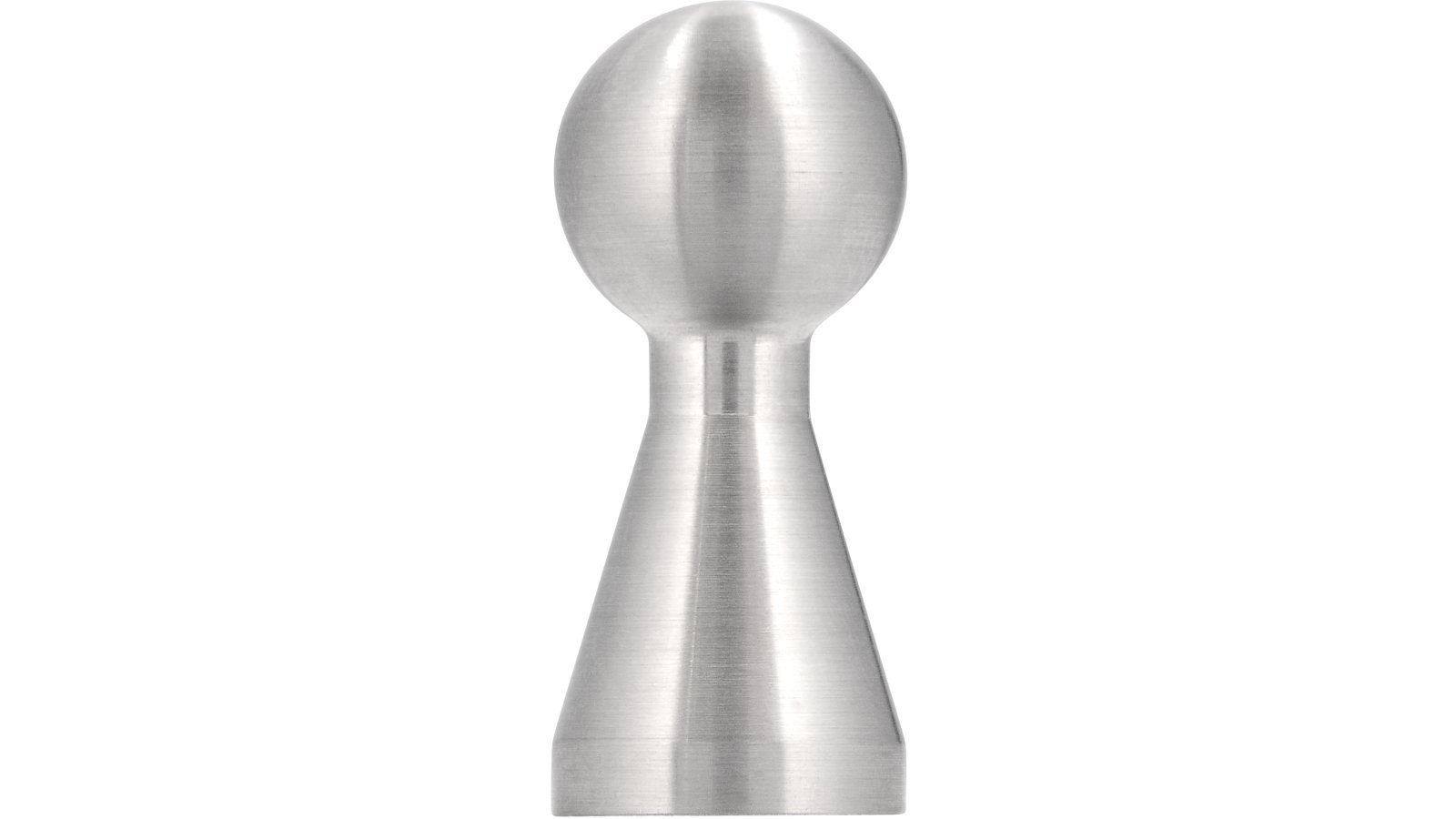 Moebelknopf-Gotha-edelstahlfarbig-Edelstahl-Stahl-laenge-11-398402-stehend Knopf Gotha Edelstahl fein geschliffen - 11 mm lang vor weißem Hintergrund
