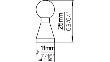 Knopf Gotha Edelstahl fein geschliffen - 11 mm lang  vor weißem Hintergrund