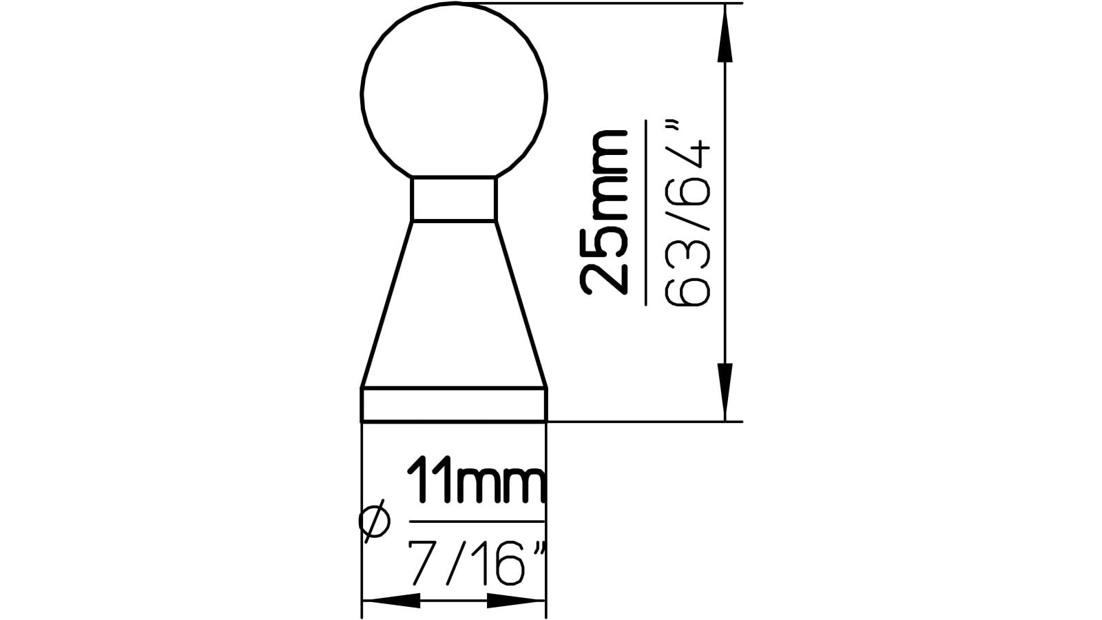 Moebelknopf-Gotha-edelstahlfarbig-Edelstahl-Stahl-laenge-11-398402-technische-zeichnung Knopf Gotha Edelstahl fein geschliffen - 11 mm lang vor weißem Hintergrund