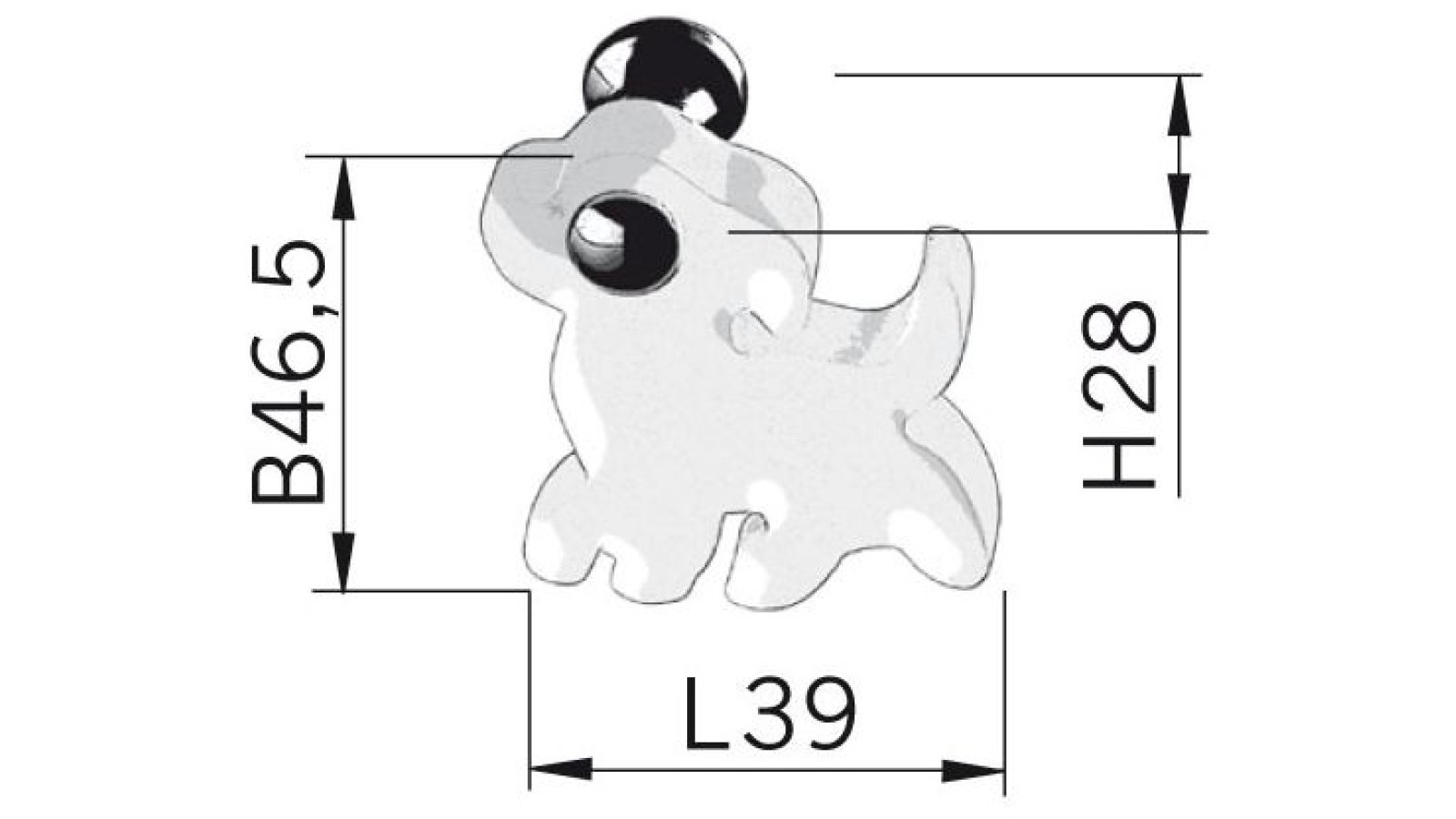 Knopf Groß-Zimmern Kunststoff - Metallfuß glaseffekt lachs matt poliert verchromt - 39 mm lang  vor weißem Hintergrund
