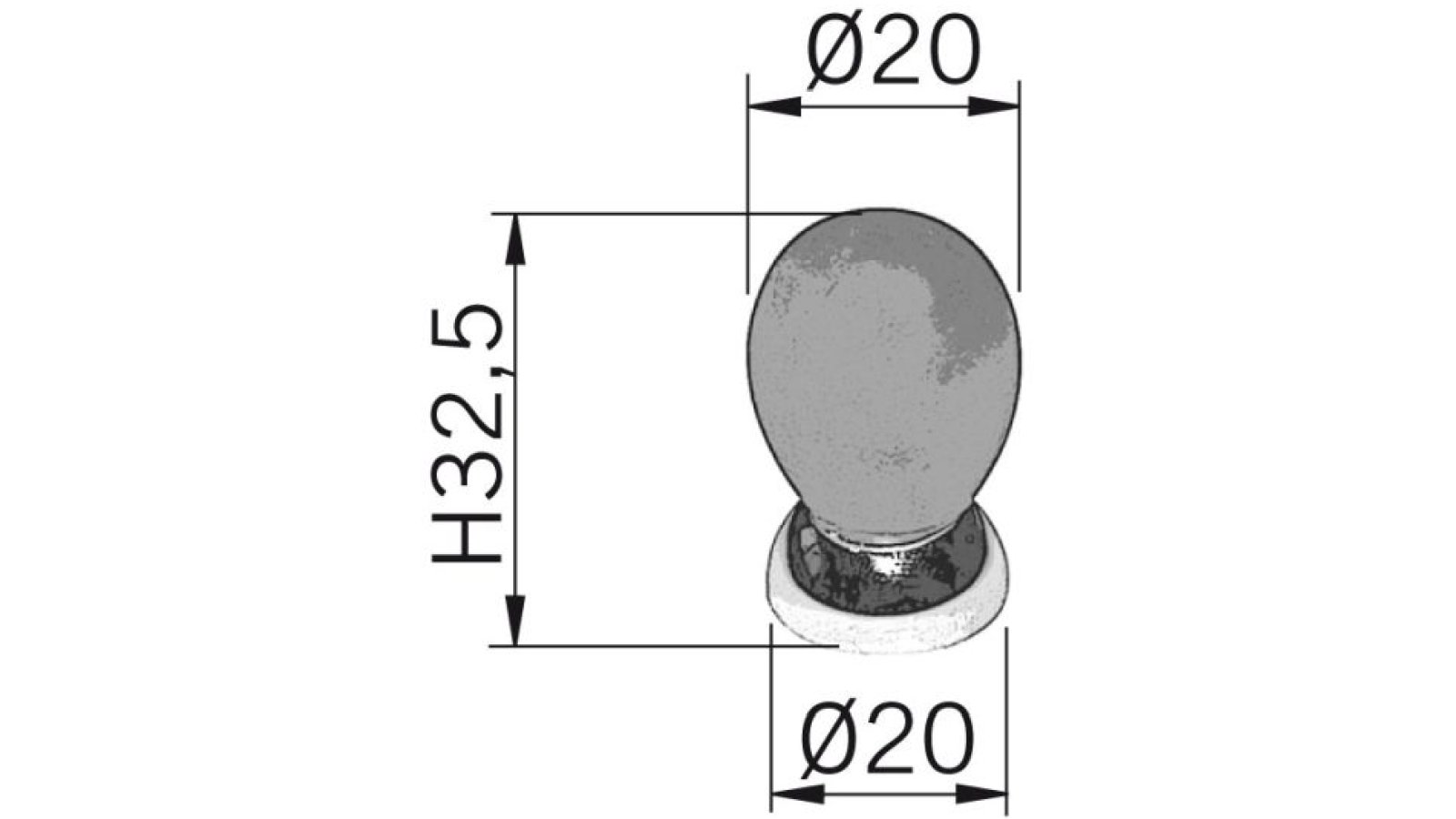 Moebelknopf-Grossenkneten-chrom-transparent-orange-messing-Messing-Glas-Kunststoff-laenge-20-686936-technische-zeichnung Knopf Großenkneten Kunststoff-Messing/Metallfuß glaseffekt lachs matt poliert verchromt - 20 mm lang vor weißem Hintergrund
