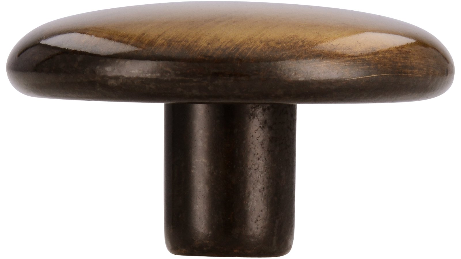 Knopf Halle Druckguss altmessingfarbig brüniert getrommelt - 30 mm lang  vor weißem Hintergrund