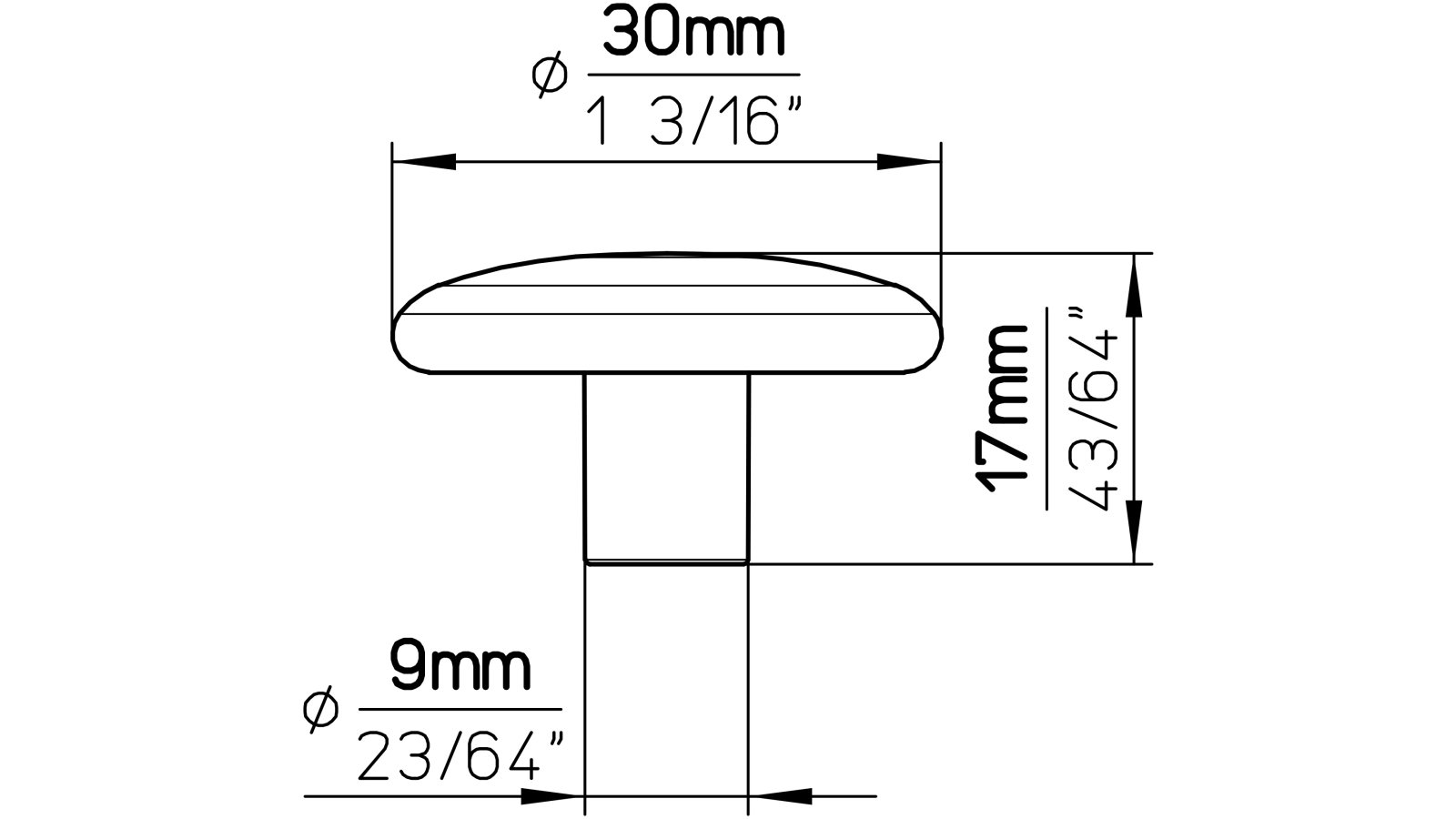 Knopf Halle Druckguss altmessingfarbig brüniert getrommelt - 30 mm lang  vor weißem Hintergrund