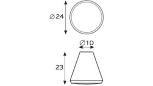 Moebelknopf-Hambuehren-chrom-Kunststoff-laenge-24-48664-technische-zeichnung Knopf Hambühren Kunststoff metallisiert - chrom - 24 mm lang vor weißem Hintergrund
