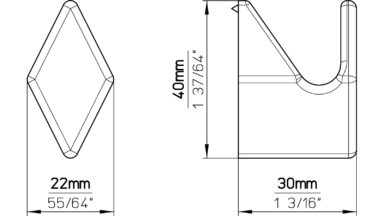 Knopf Harsewinkel Druckguss chrom glänzend - 40 mm lang  vor weißem Hintergrund