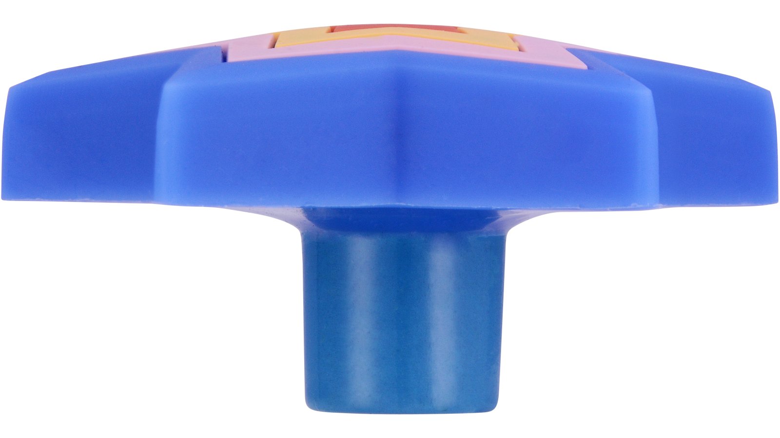 Knopf Hatten Softmaterial - Metallfuß blau-bunt - 49 mm lang  vor weißem Hintergrund