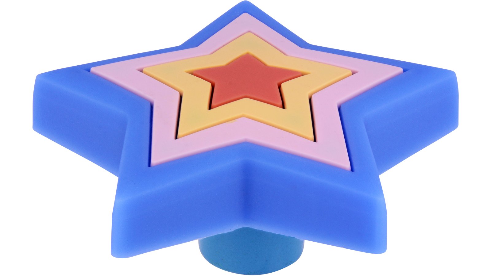 Knopf Hatten Softmaterial - Metallfuß blau-bunt - 49 mm lang  vor weißem Hintergrund