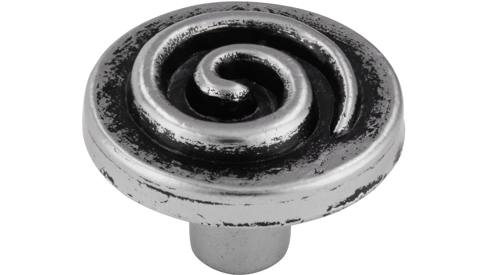 Knopf Hattersheim Druckguss altsilberfarbig - 22 mm lang vor weißem Hintergrund