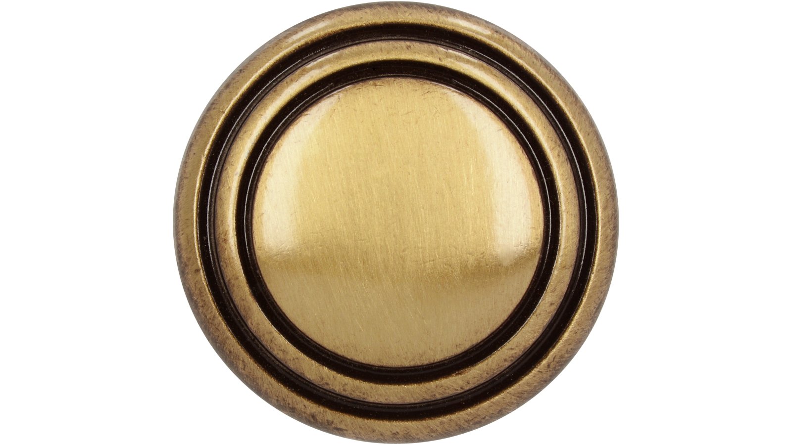 Knopf Heilbronn Druckguss altmessingfarbig brüniert getrommelt - 30 mm lang  vor weißem Hintergrund