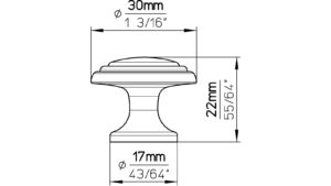 Knopf Heilbronn Druckguss altmessingfarbig brüniert getrommelt - 30 mm lang  vor weißem Hintergrund