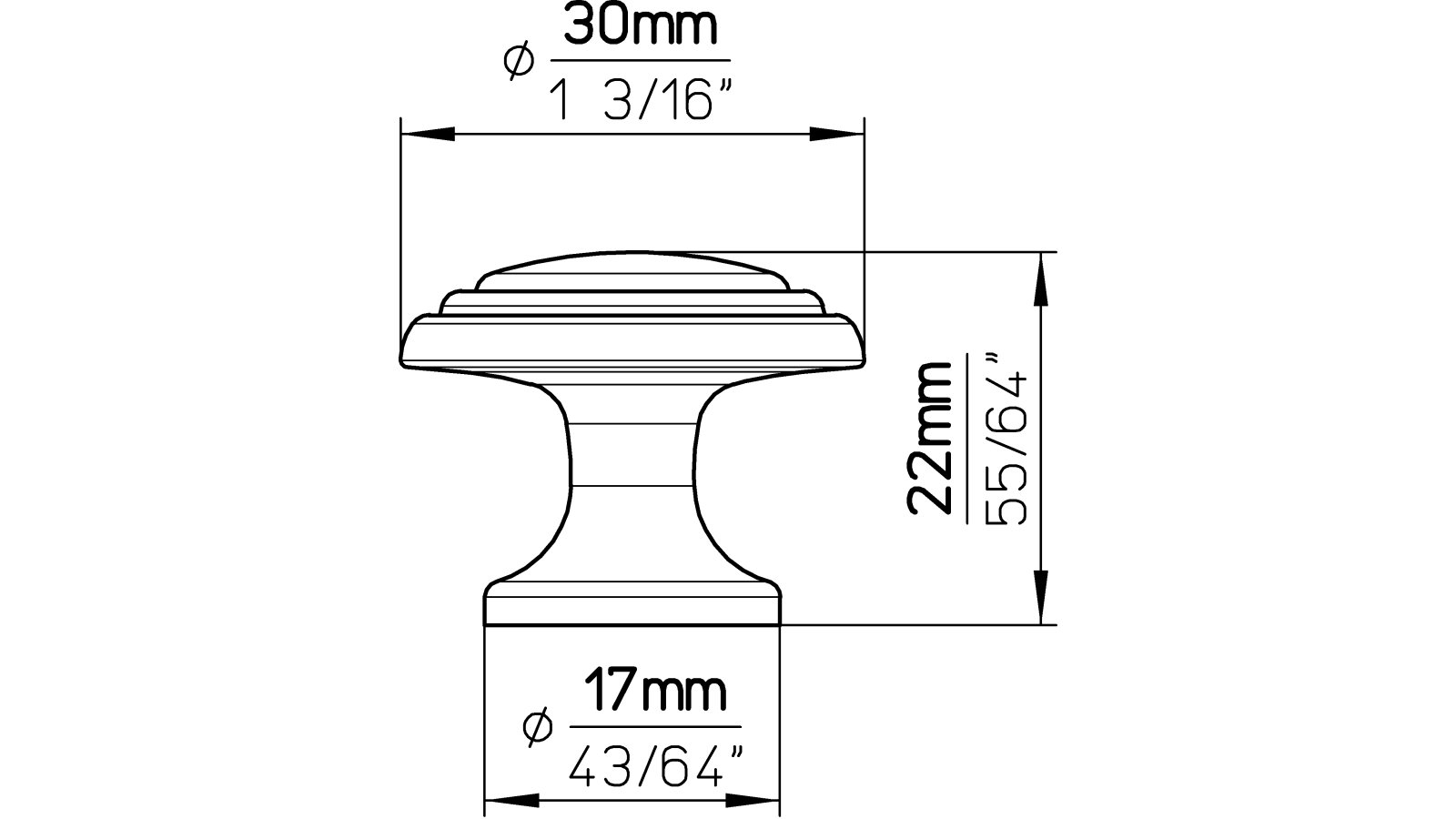 Knopf Heilbronn Druckguss altmessingfarbig brüniert getrommelt - 30 mm lang  vor weißem Hintergrund