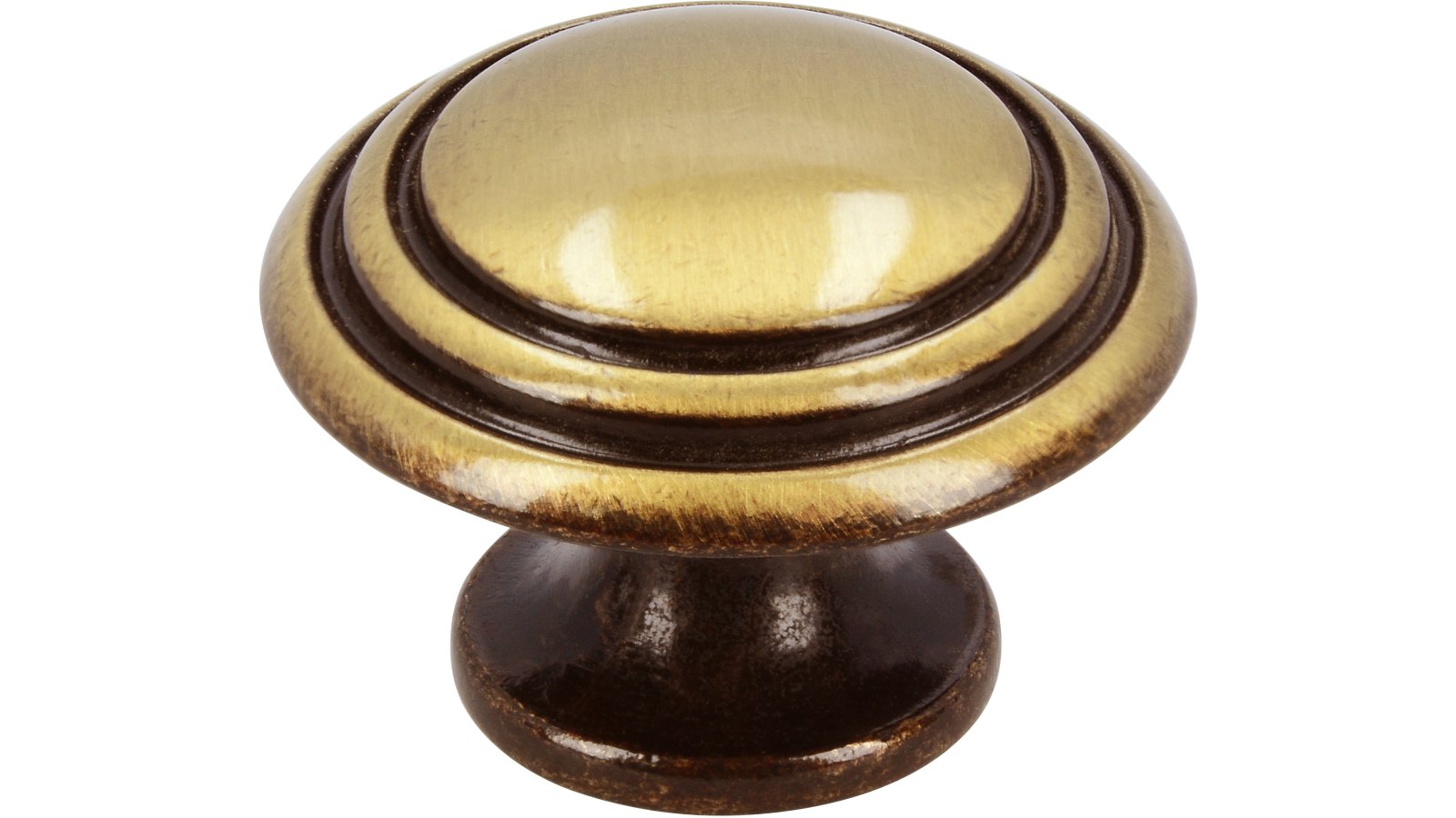 Knopf Heilbronn Druckguss altmessingfarbig brüniert getrommelt - 30 mm lang  vor weißem Hintergrund