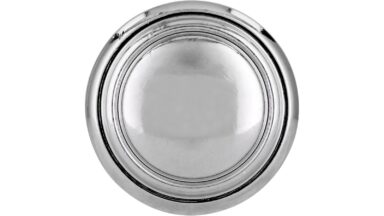 Knopf Heilbronn Druckguss chrom glänzend - 26 mm lang  vor weißem Hintergrund